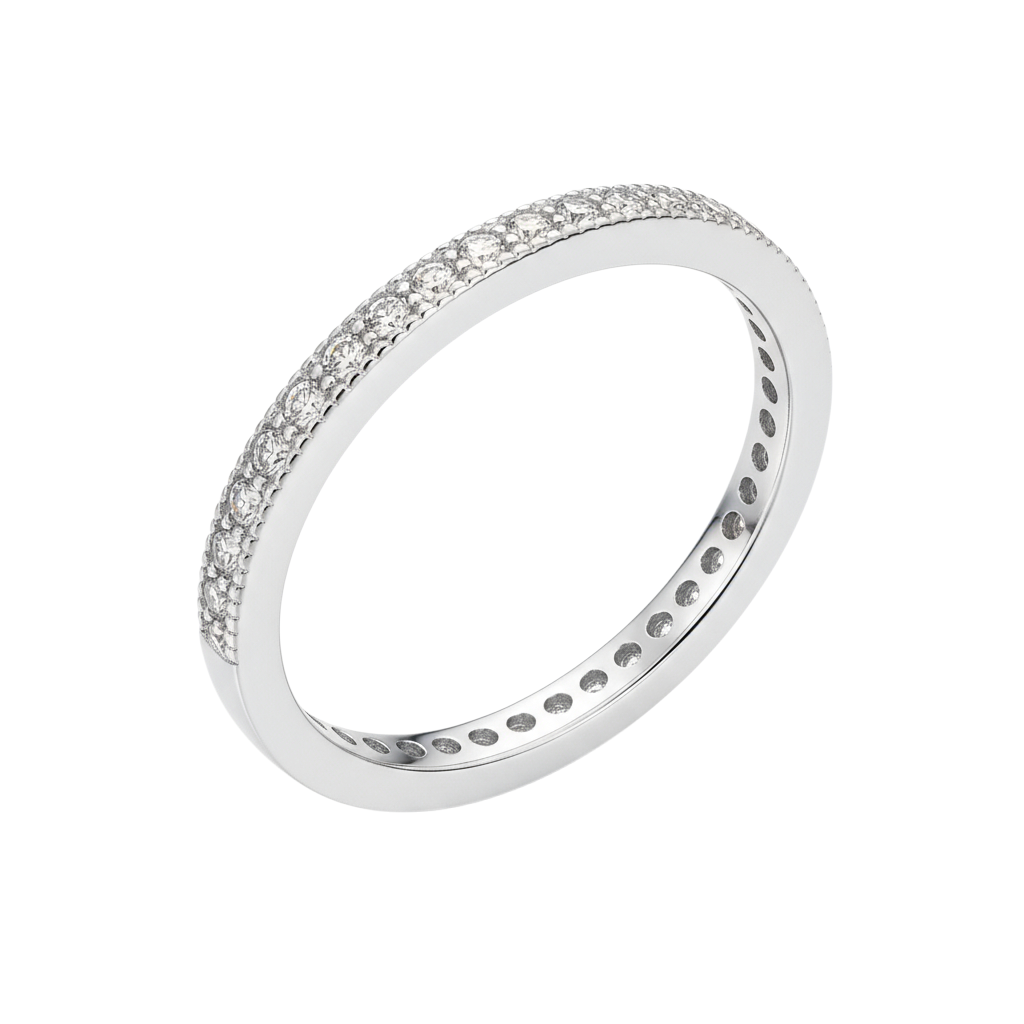 Bague Femme Argent 925 Rhodié – Anneau Fin Pavé de Zirconium | Bague Élégante et Intemporelle