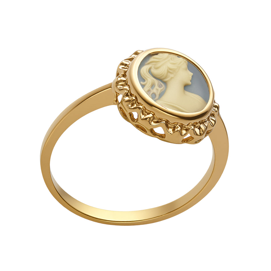 Bague Camée Bleu – Plaqué Or  | Bijou Femme Élégant & Intemporel