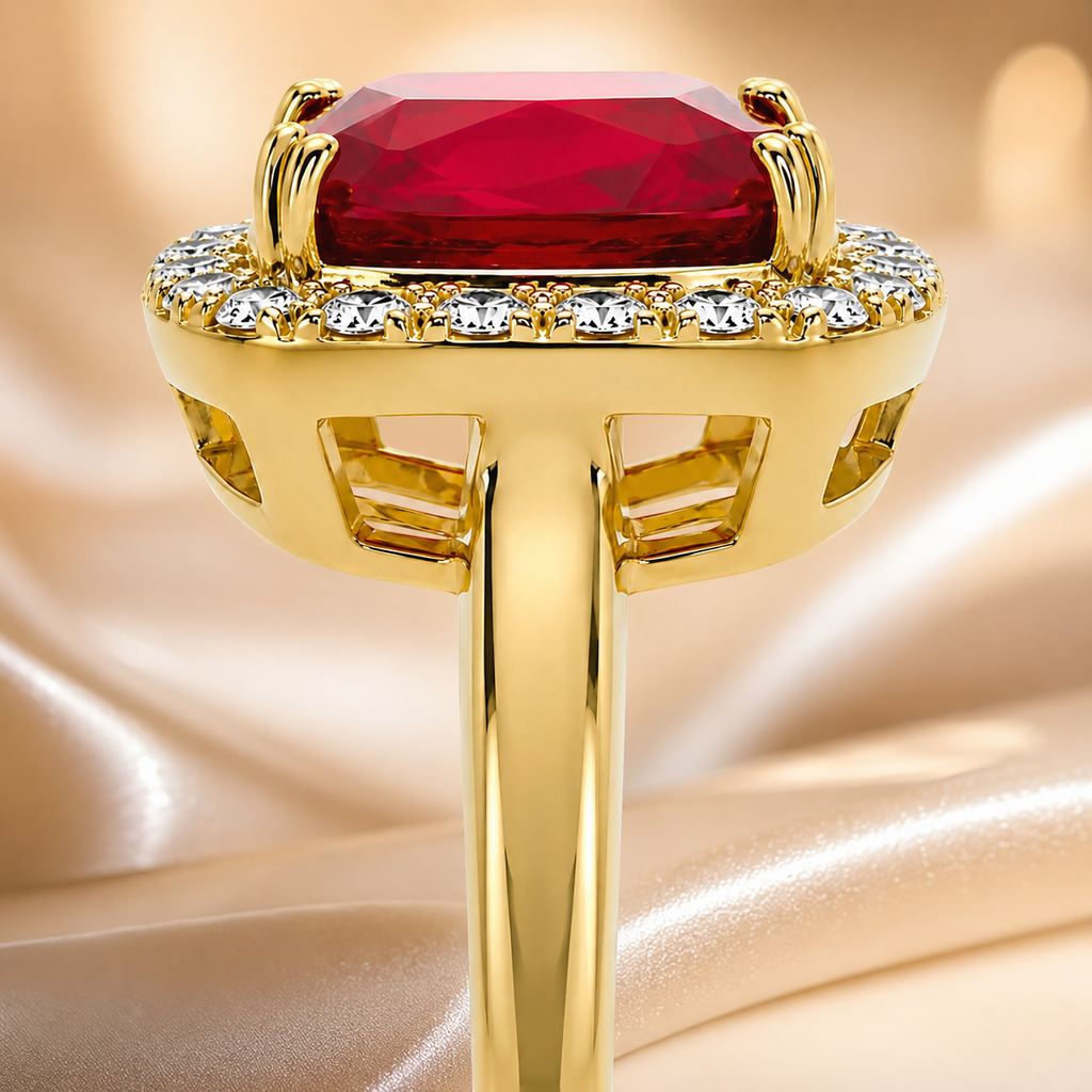 Bague Carrée Rouge – Plaqué Or 18 Carats