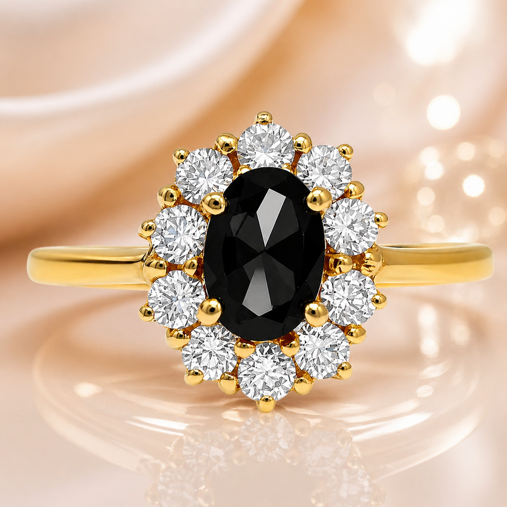 Bague Élégance Noire – Plaqué Or 18 Carats & Saphir