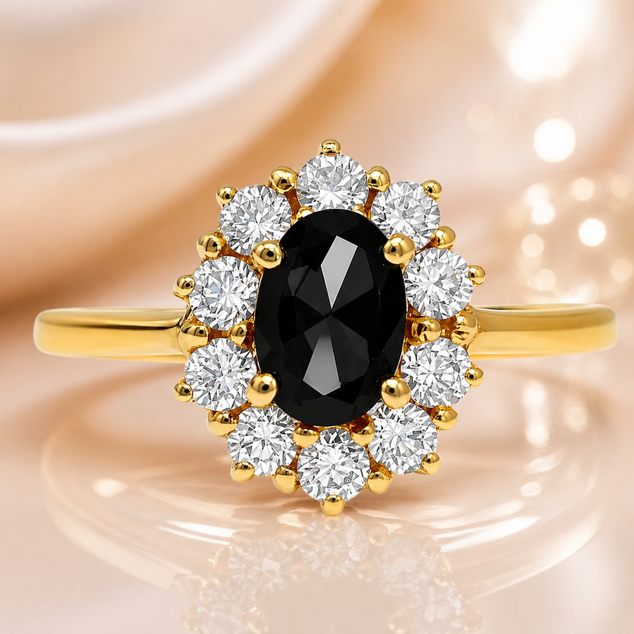 Bague Élégance Noire – Plaqué Or 18 Carats & Saphir