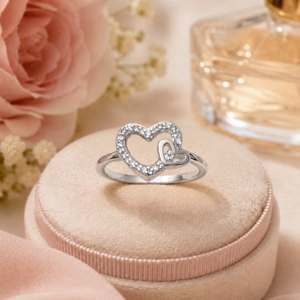 Bague Cœurs Entrelacés Argent 925 Rhodié & Zirconiums