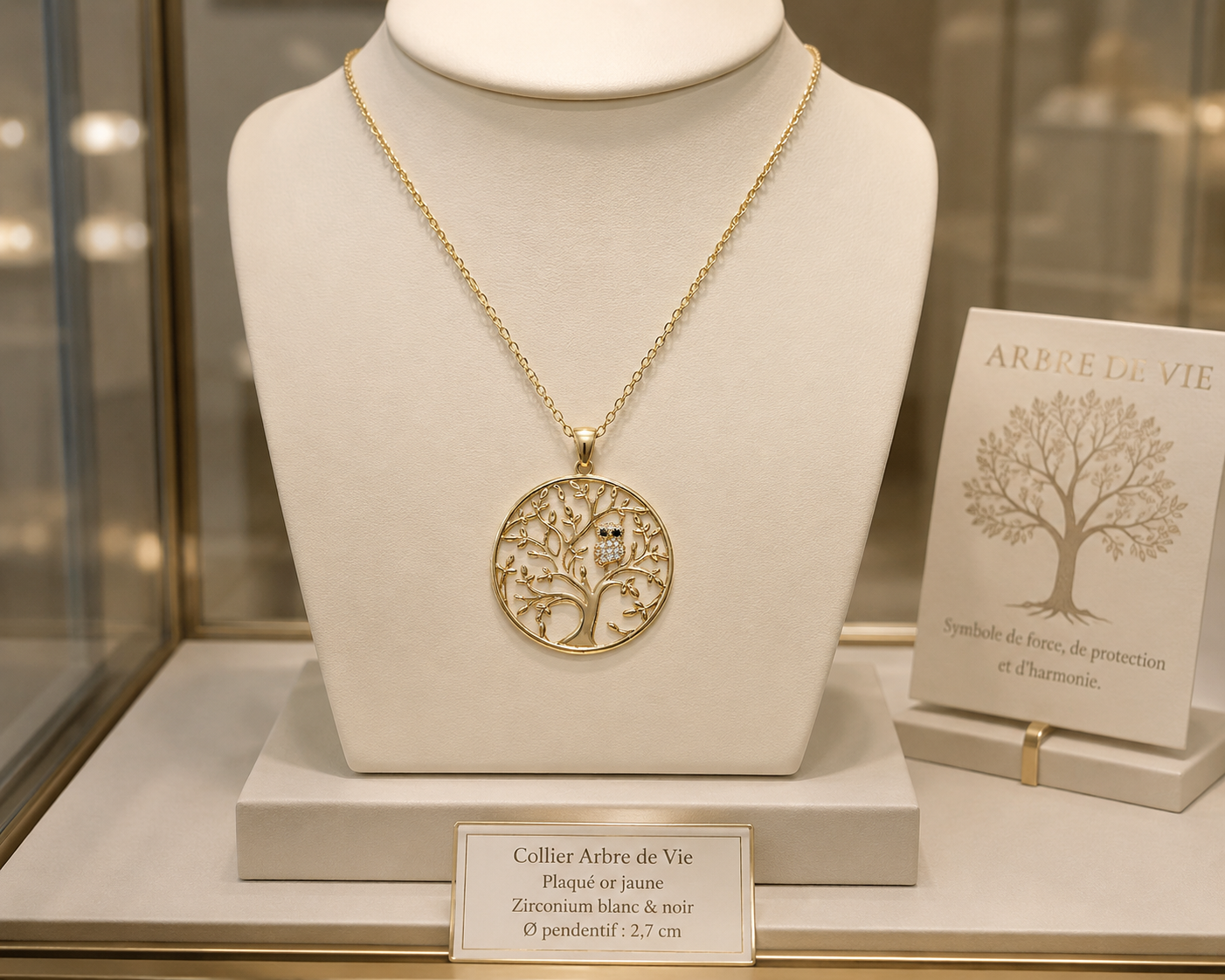 Collier Arbre de Vie & Hibou – Plaqué Or Jaune 18 Carats