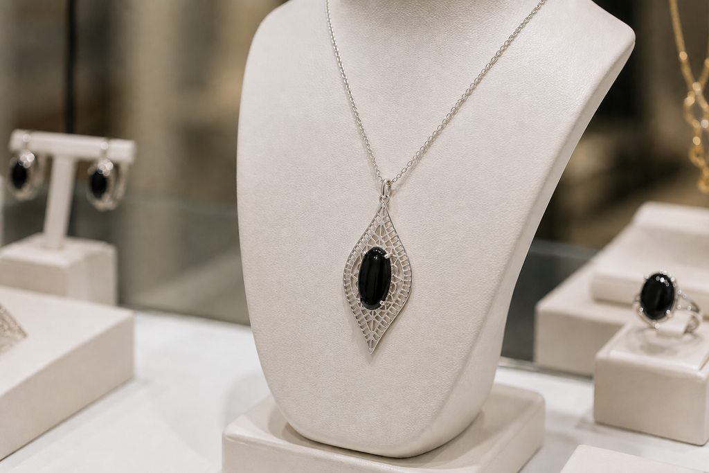 Collier Onyx Noir & Argent 925 Rhodié