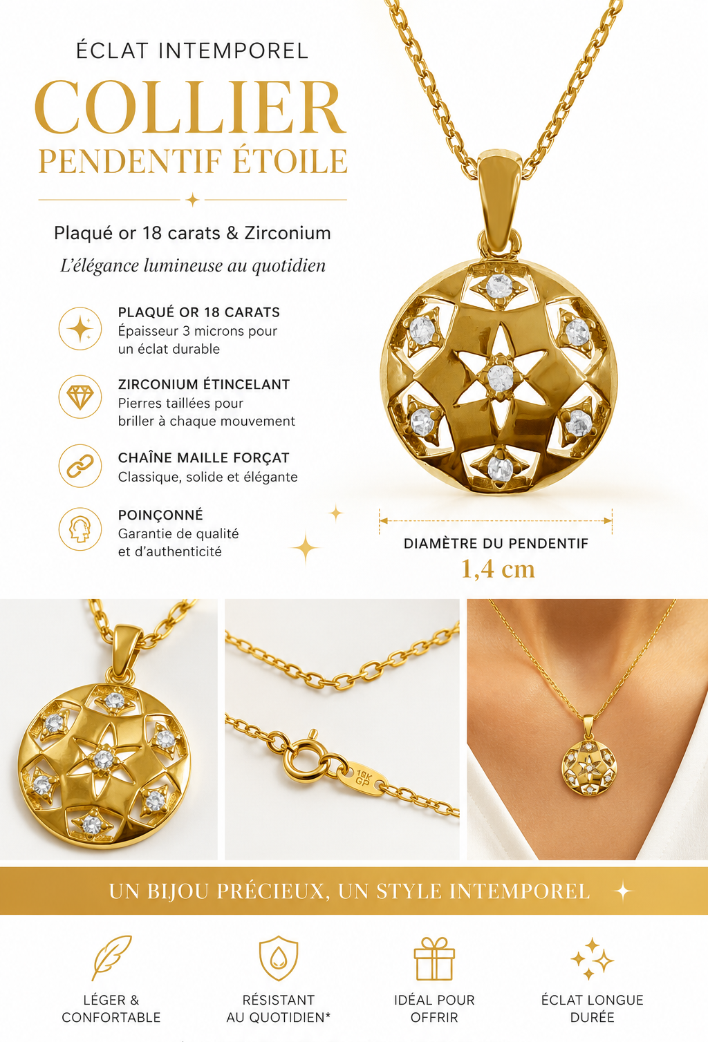Collier Étoile – Plaqué Or Jaune 18 Carats & Zirconiums