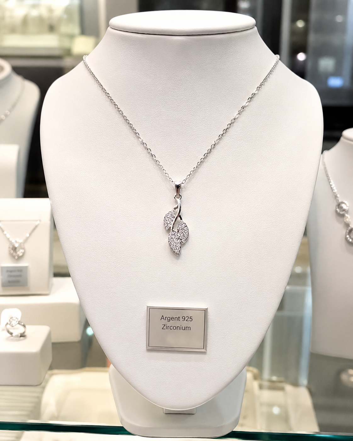 Collier Feuillage en Argent 925 Rhodié & Zirconiums