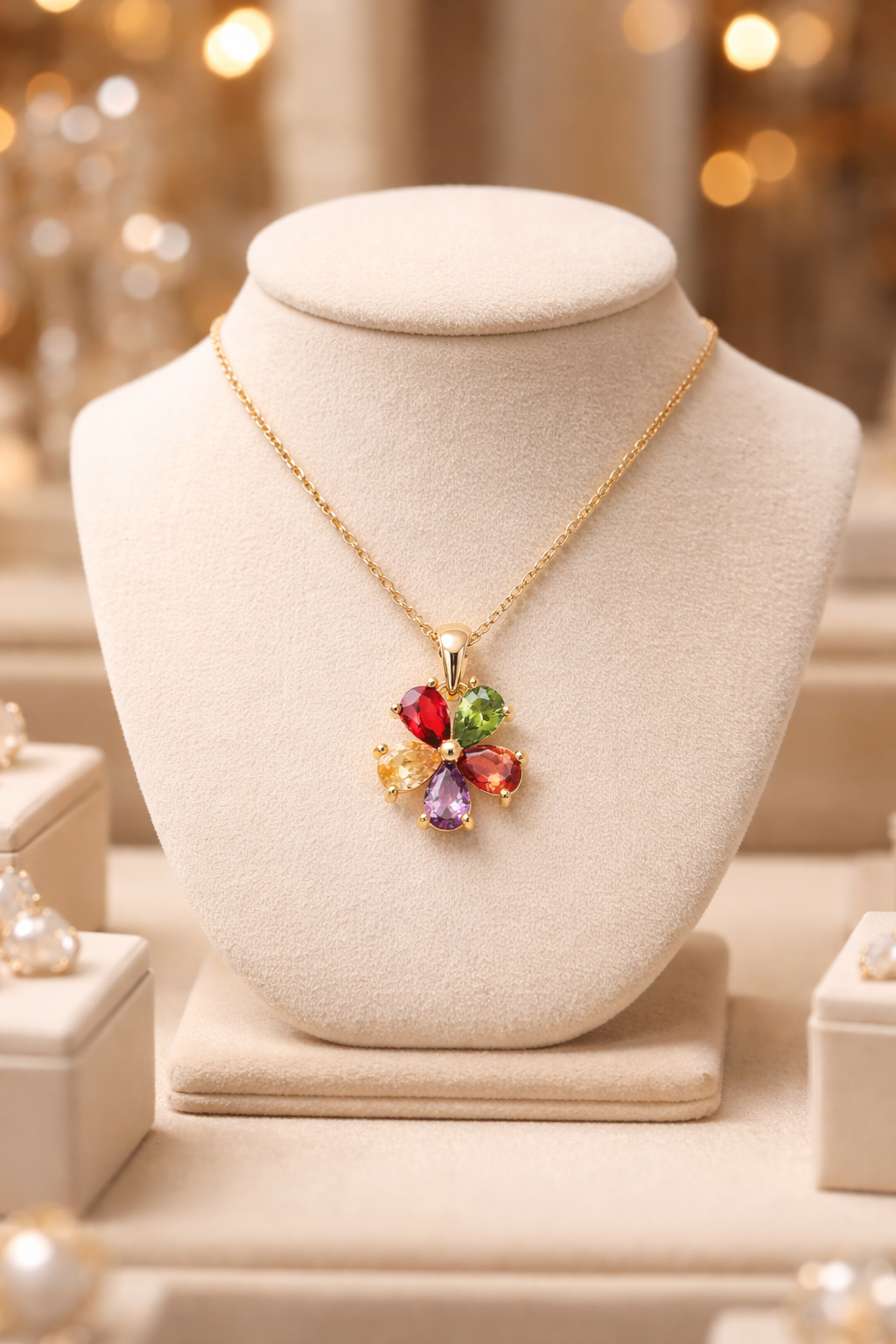 Collier Fleur Multicolore – Plaqué Or 18 Carats & Zirconium