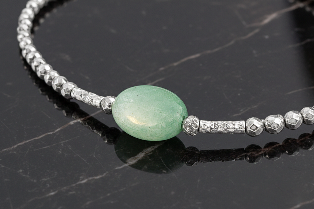 Bracelet en Argent 925 Rhodié & Quartzite Verte