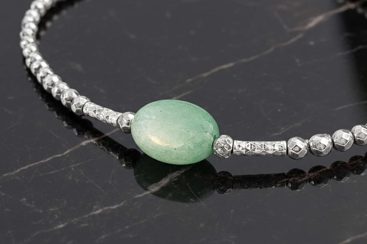 Bracelet en Argent 925 Rhodié & Quartzite Verte