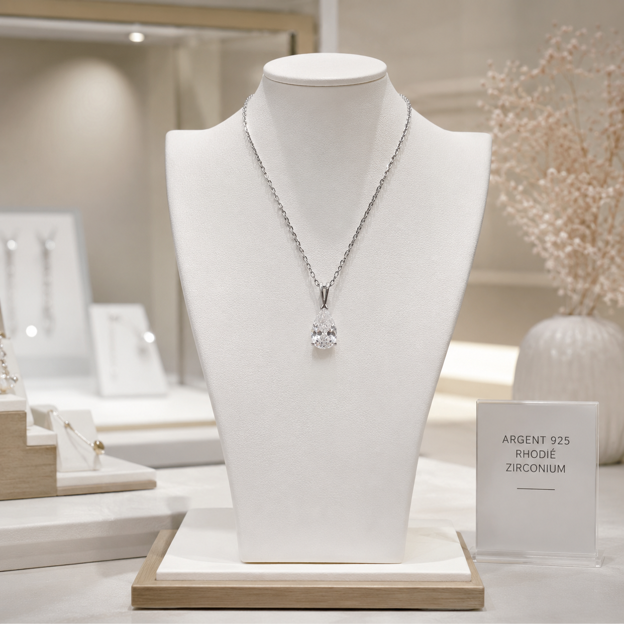 Collier Poire Éclat – Argent 925 Rhodié & Zirconium