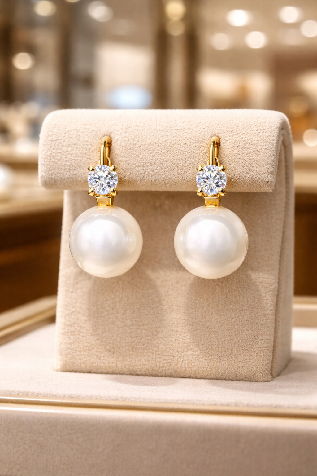 Boucles d’oreilles perle nacrée & zirconium – Plaqué or 18 carats