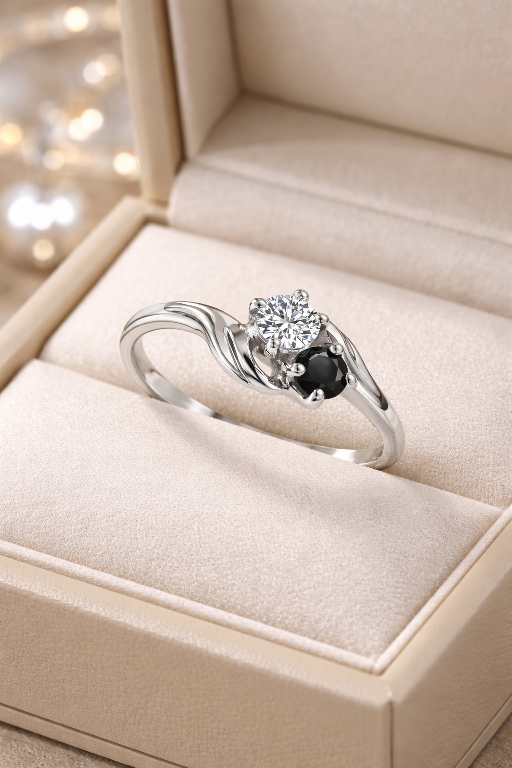 Bague Argent 925 Rhodié Zirconium & Saphir – Élégance Bicolore