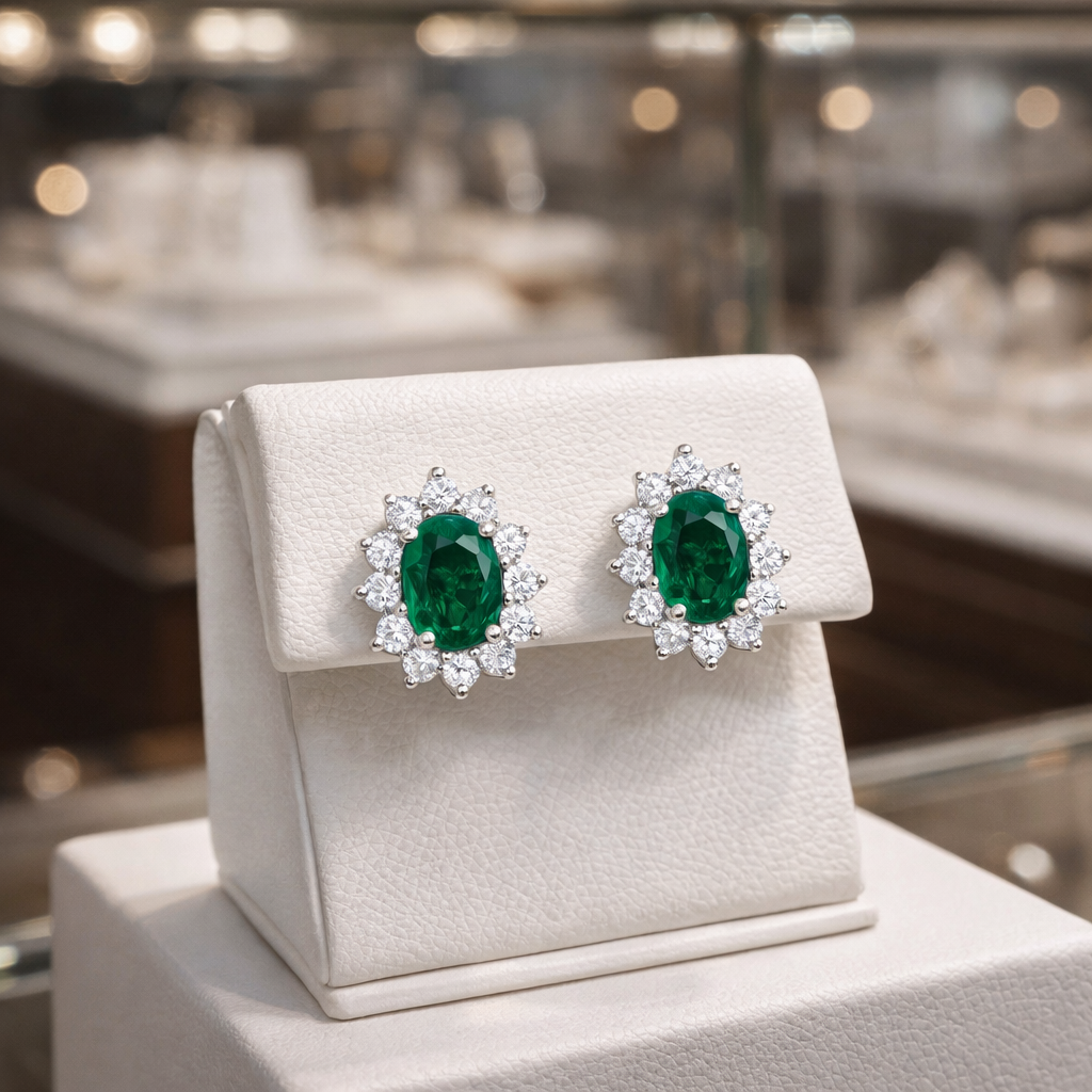 Boucles d’oreilles Éclat Émeraude – Argent 925 Rhodié