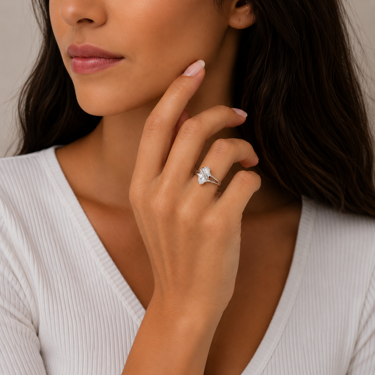 Bague Marquise Argent 925 Rhodié – Zirconium Taille Marquise – Design Moderne Croisé