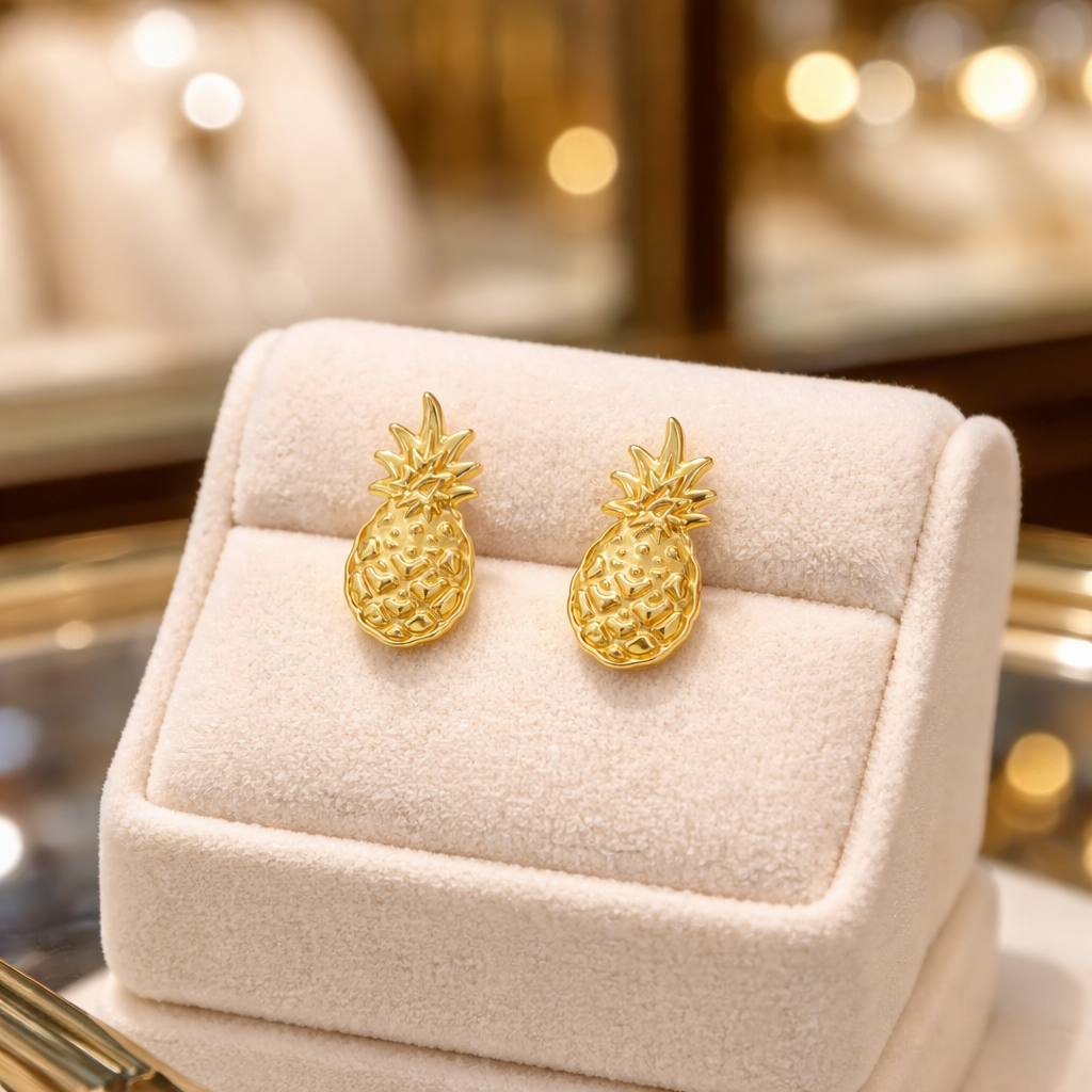 Boucles d’oreilles Ananas – Plaqué Or 18 carats