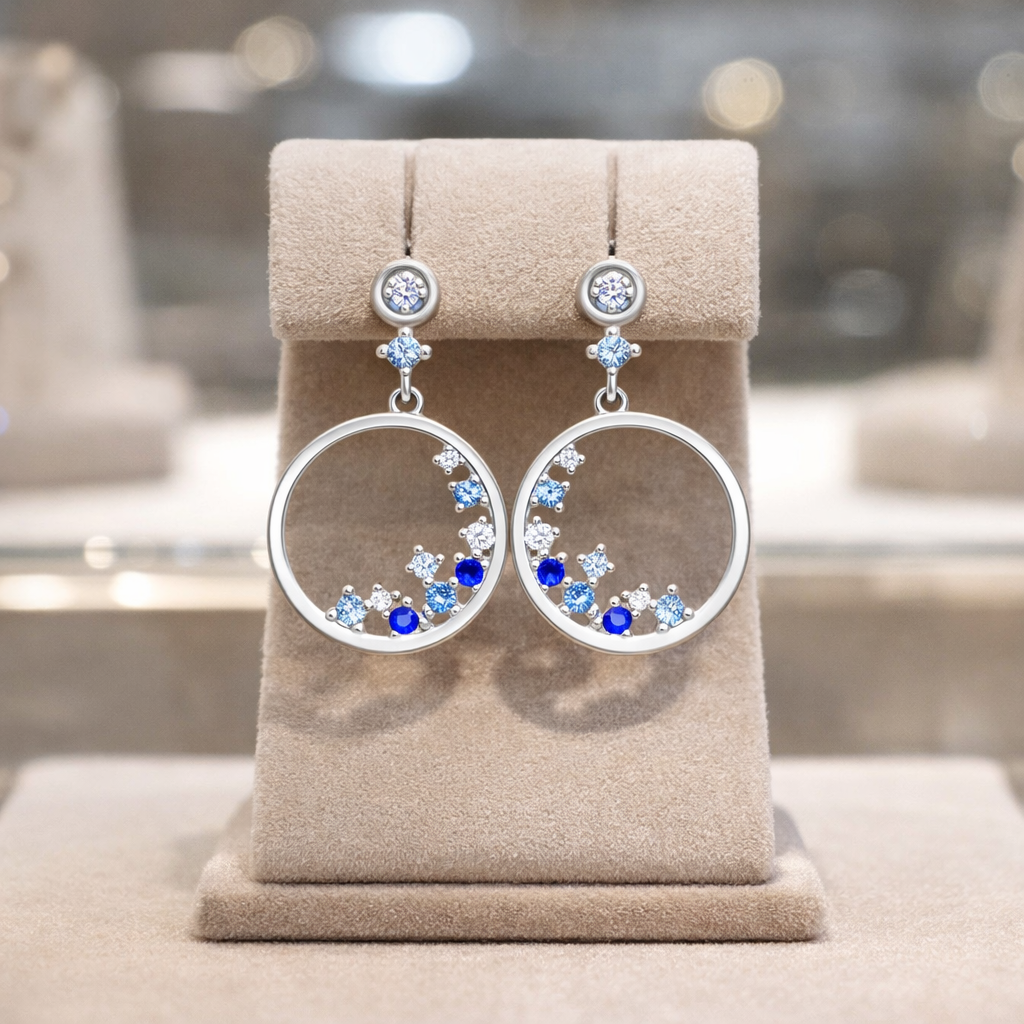 Boucles d’oreilles cercle en argent 925 rhodié & zirconium