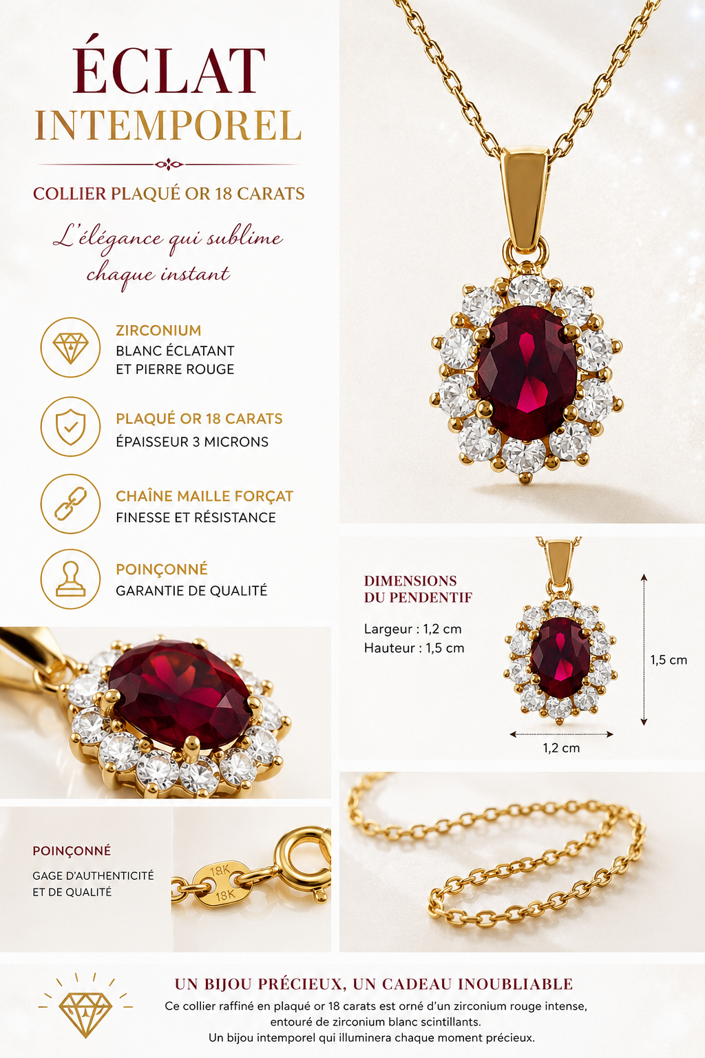 Collier Ruby Élégance – Plaqué Or Jaune 18 Carats