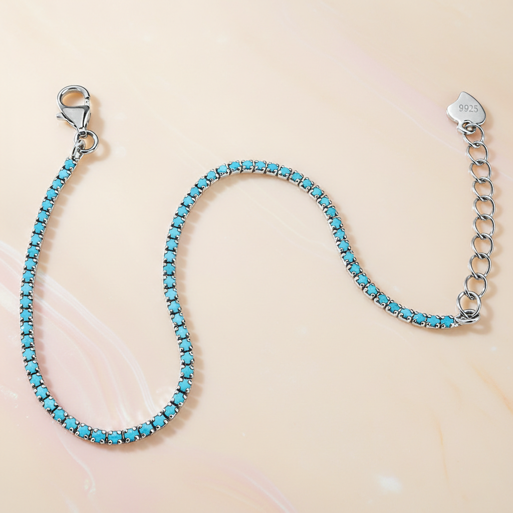 Bracelet en argent 925 rhodié & imitation turquoise