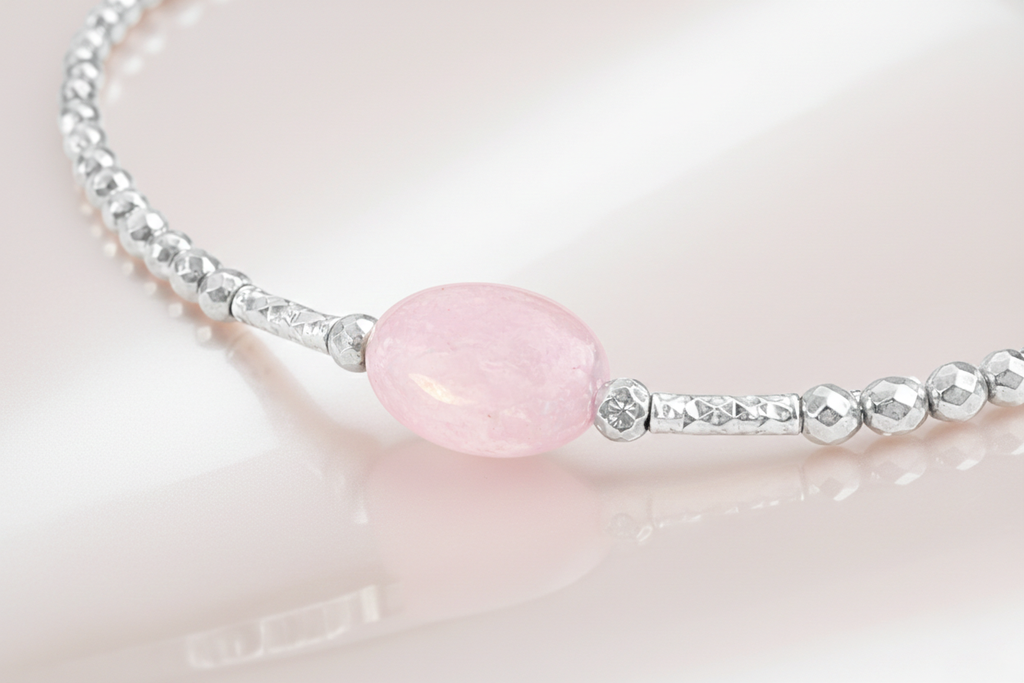 Bracelet en Argent 925 Rhodié & Quartz Rose
