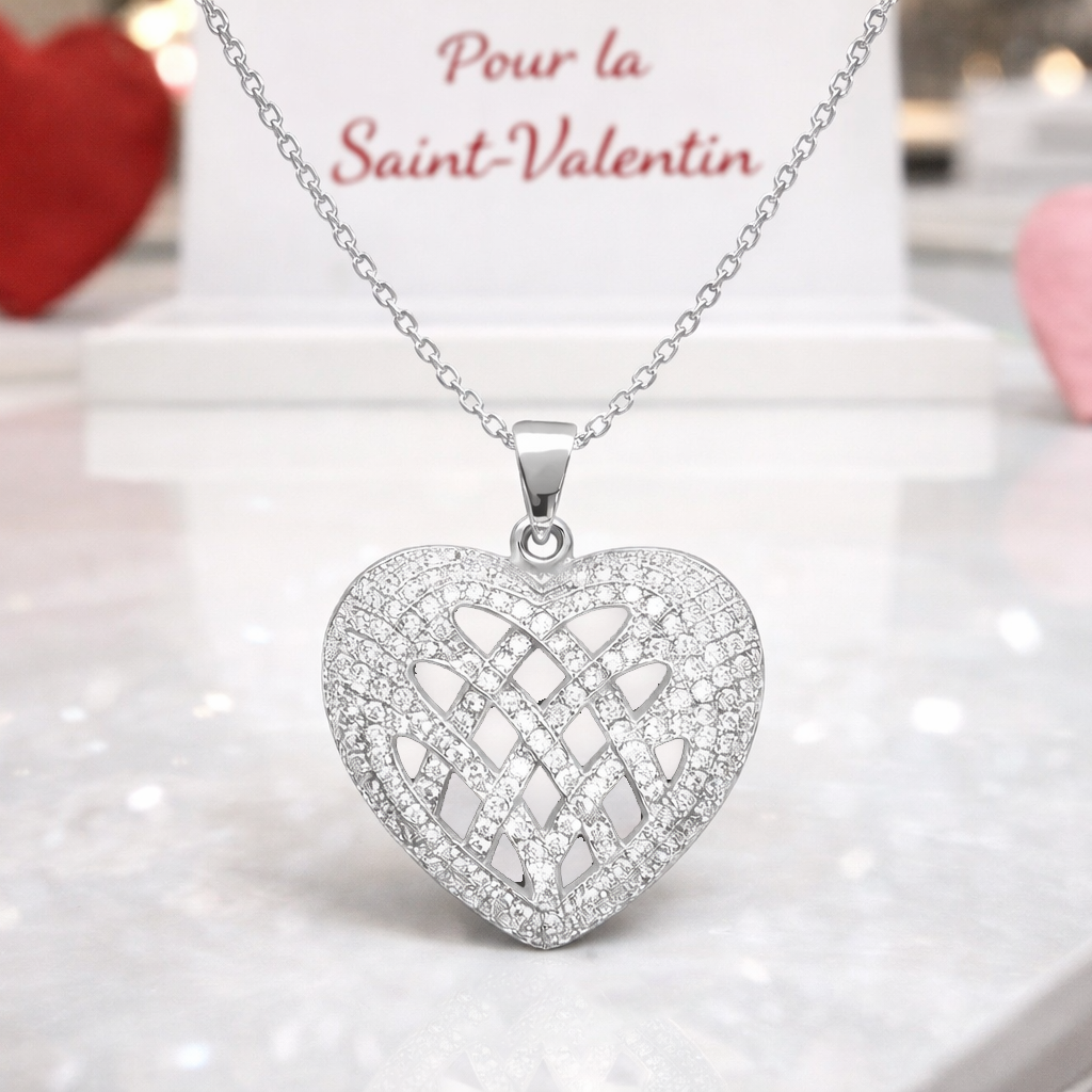 Collier Cœur Entrelacé en Argent 925 Rhodié & Zirconiums