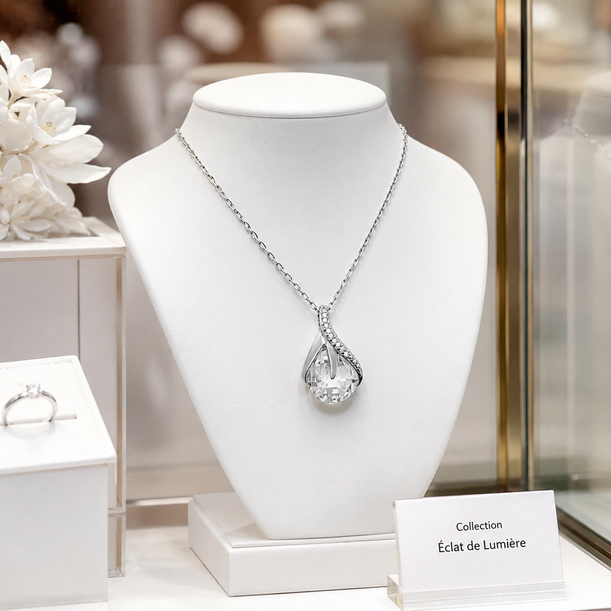 Collier Goutte Éclat Argent 925 Rhodié & Zirconium
