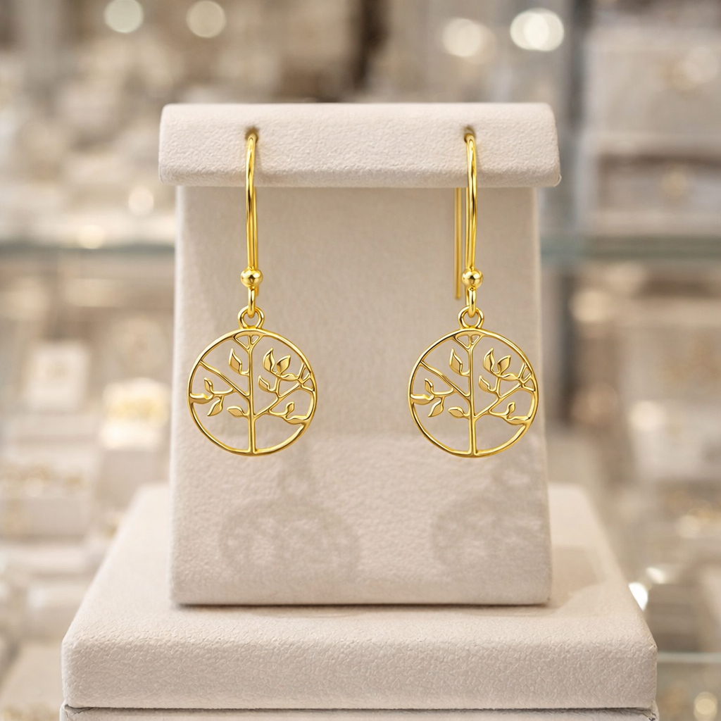 Boucles d’oreilles Arbre de Vie – Plaqué Or 18 carats