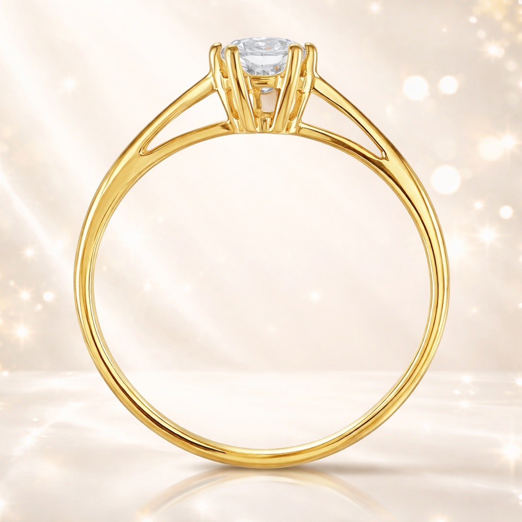 Bague solitaire zirconium 5 mm – Plaqué or 18 carats