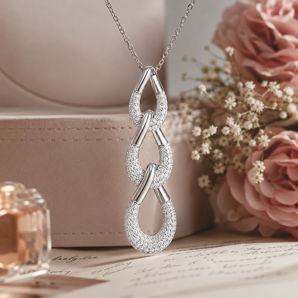 Collier Maillons Entrelacés Argent 925 Rhodié & Zirconiums