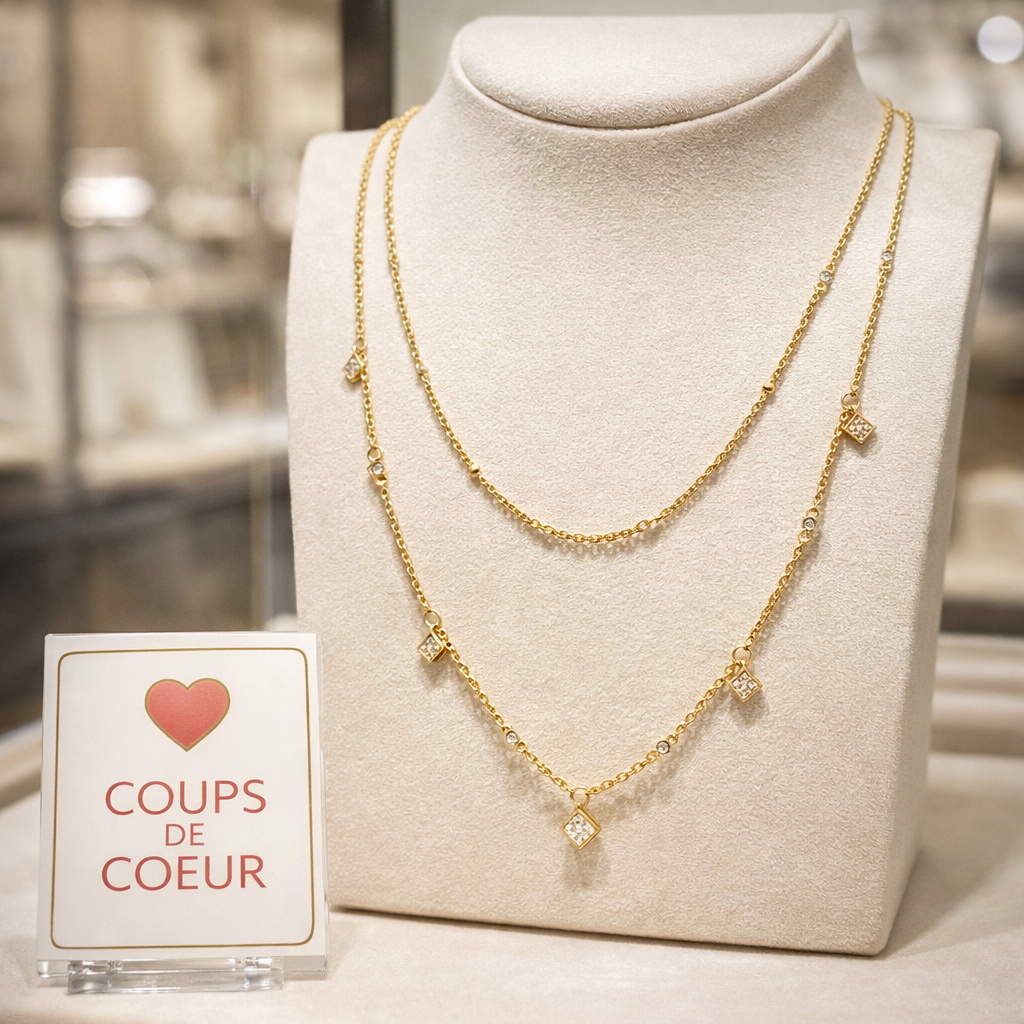 Collier Double Rang en Plaqué Or 18 Carats & Zirconium