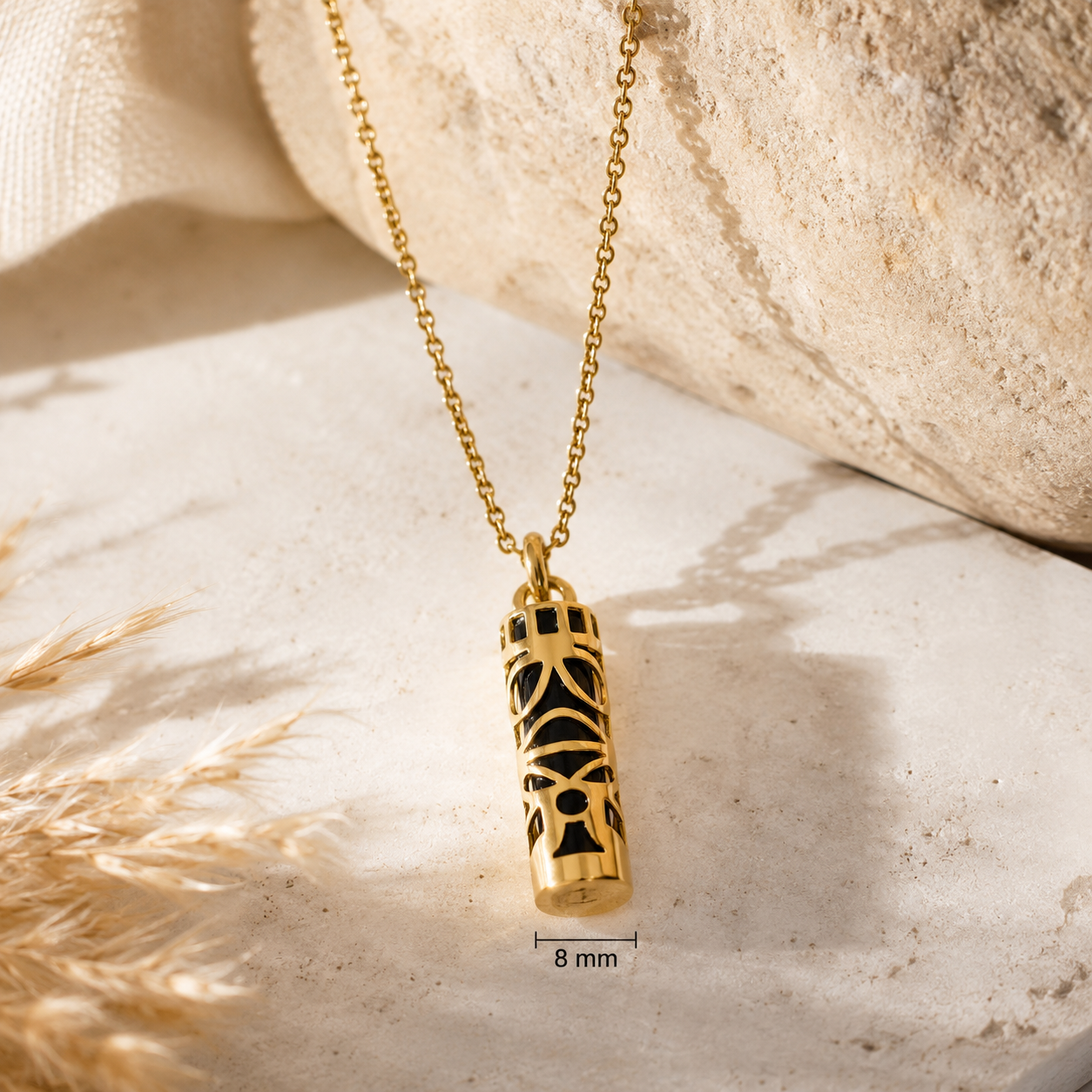 Collier Grand Tiki en plaqué or jaune 18 carats & onyx noir – Mixte