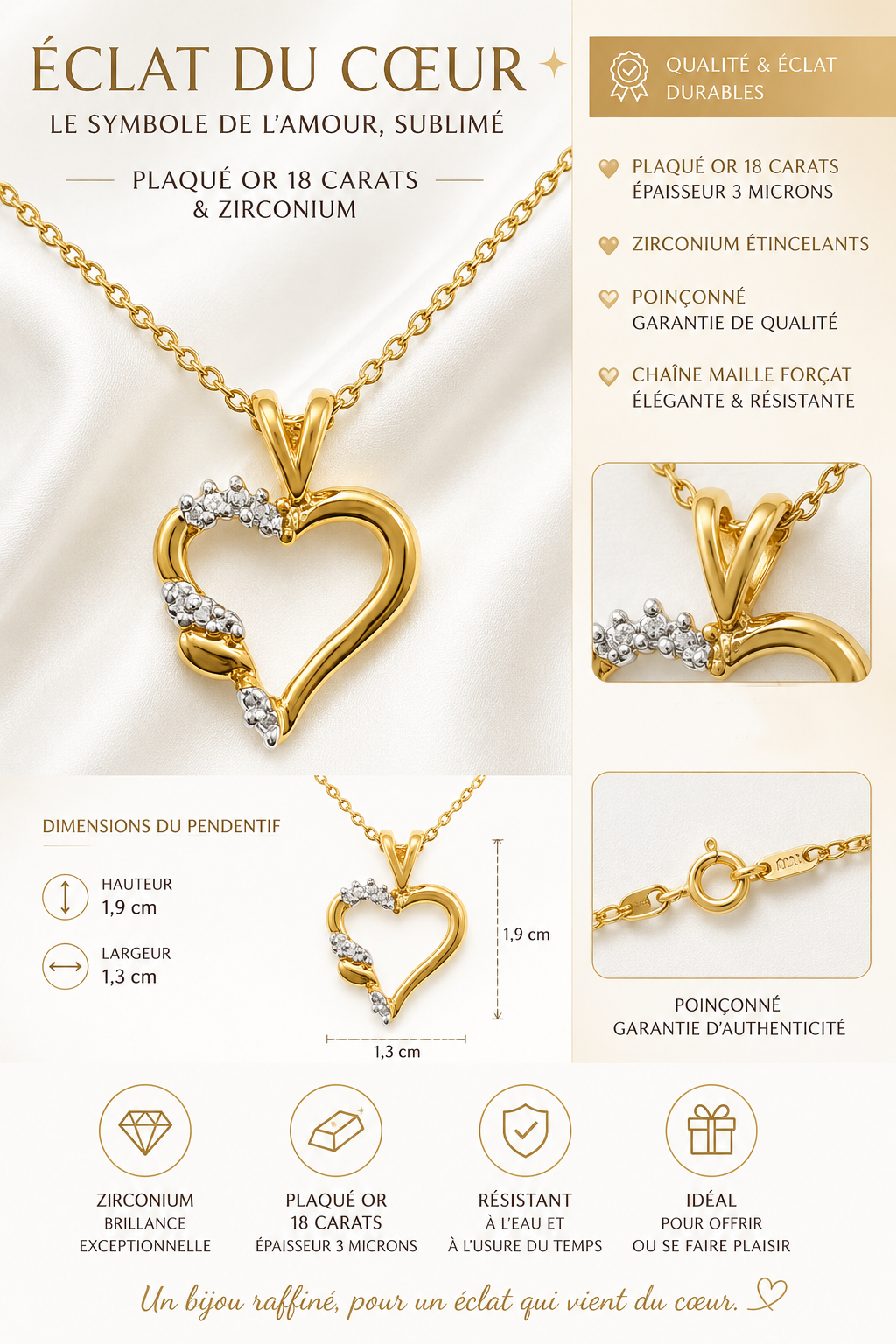 Collier Cœur Éclat – Plaqué Or Jaune 18 Carats & Zirconiums