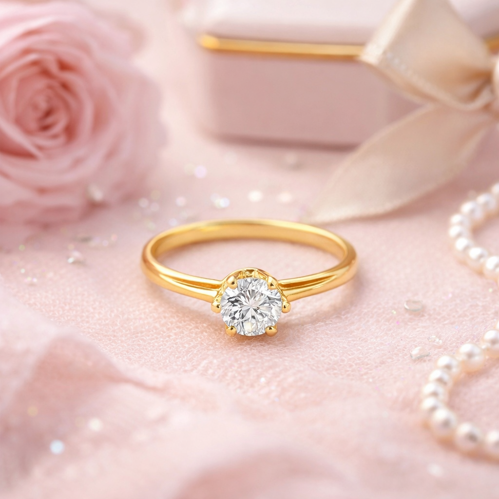 Bague solitaire zirconium 5 mm – Plaqué or 18 carats