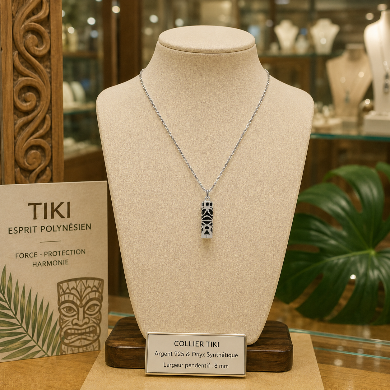 Collier Grand Tiki en Argent 925 & onyx noir – Mixte