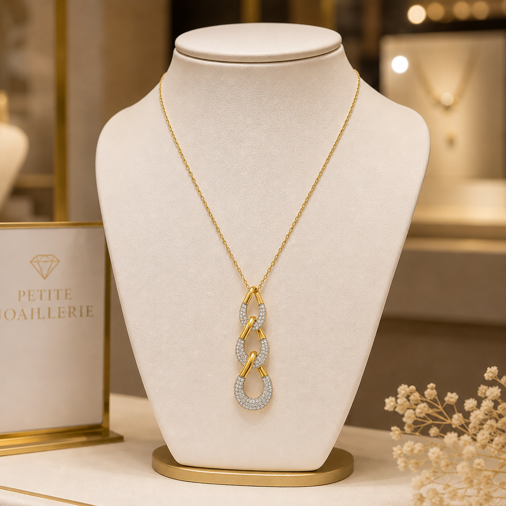 Collier Maillons Entrelacés Zirconium – Plaqué Or 18 Carats