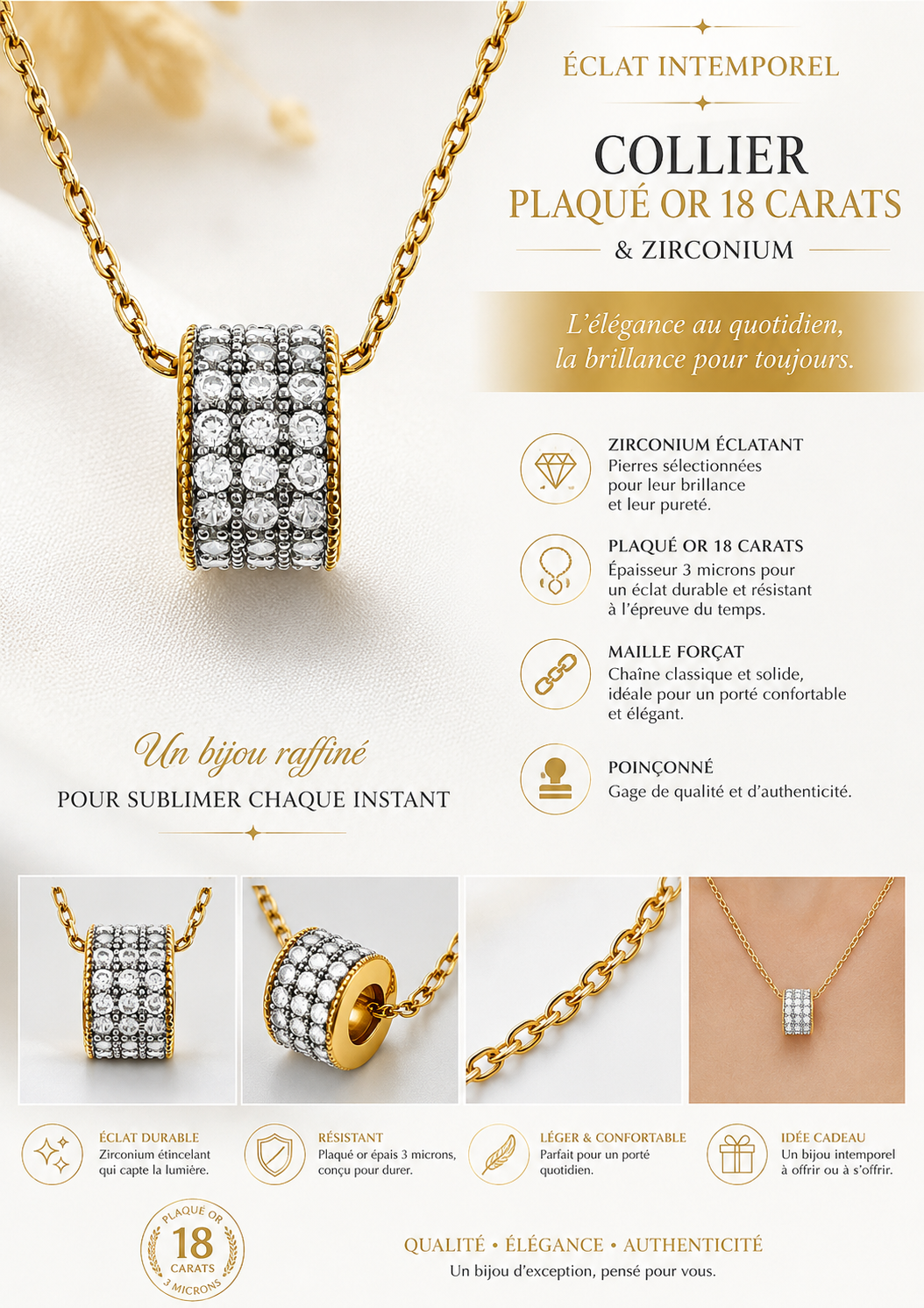 Collier Éclat Pavé – Plaqué Or 18 Carats & Zirconiums