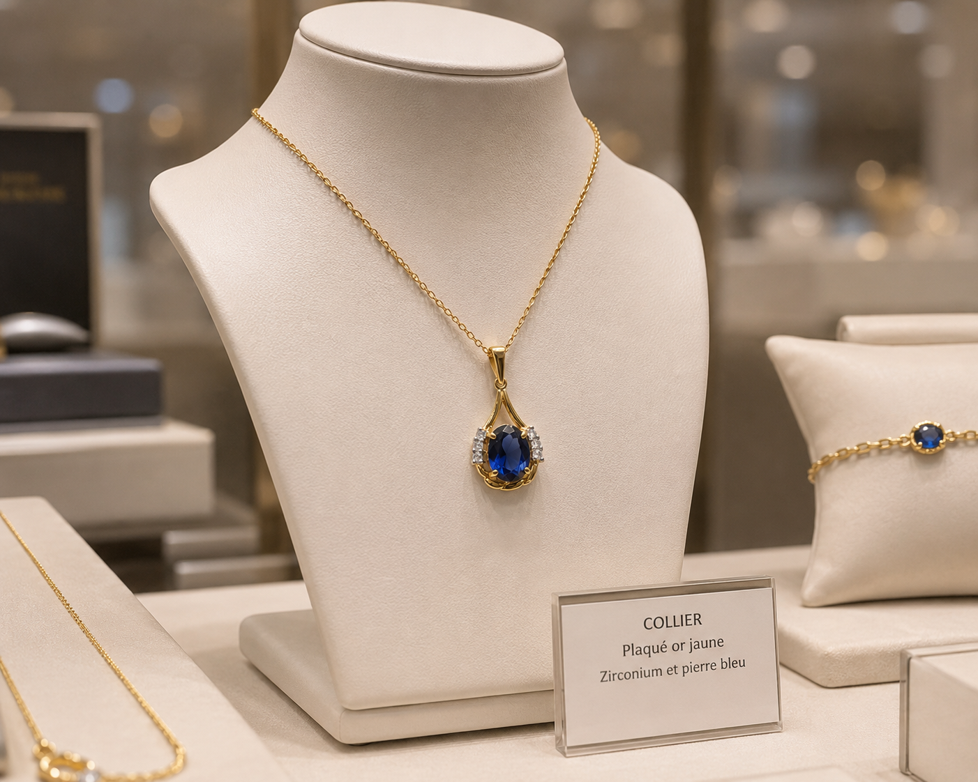 Collier Saphira Bleu – Plaqué Or Jaune 18 Carats