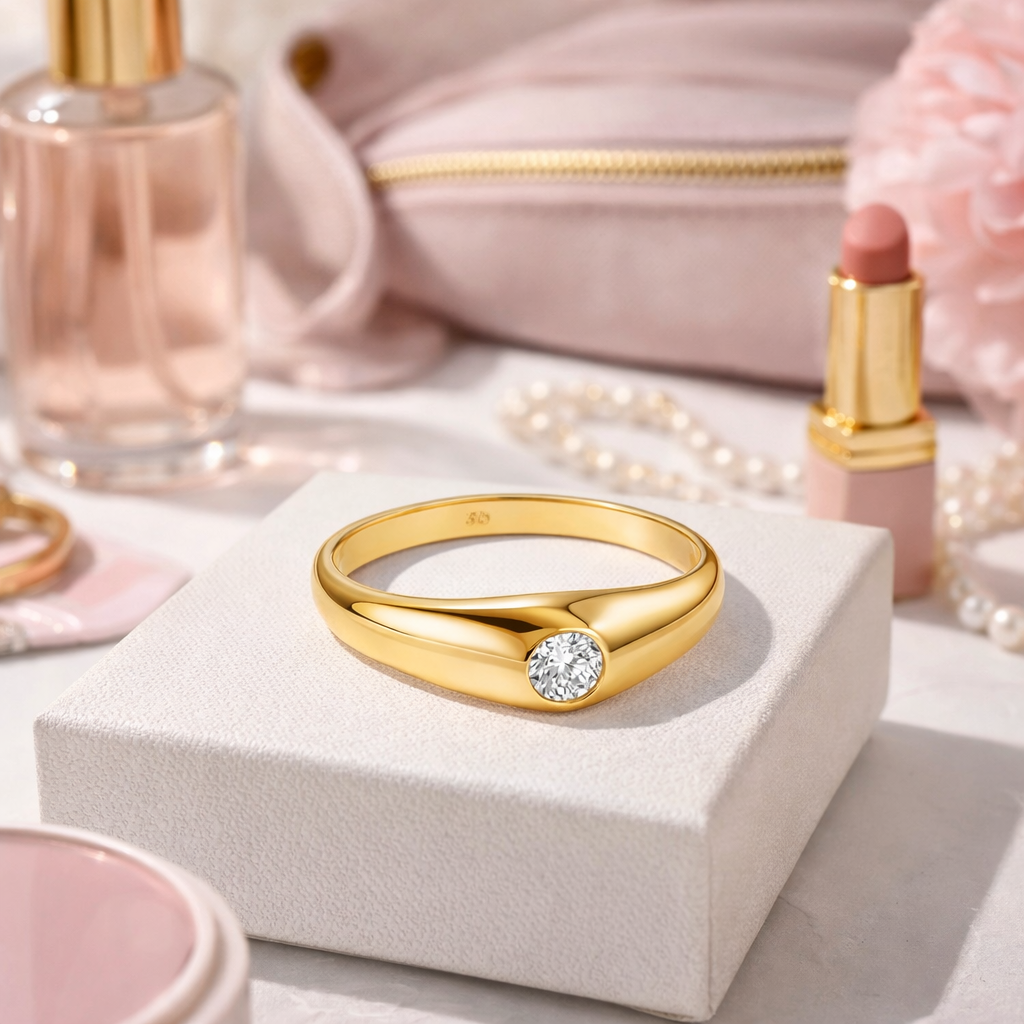 Bague Fine Plaqué Or 18 Carats & Zirconium – Élégance Minimaliste