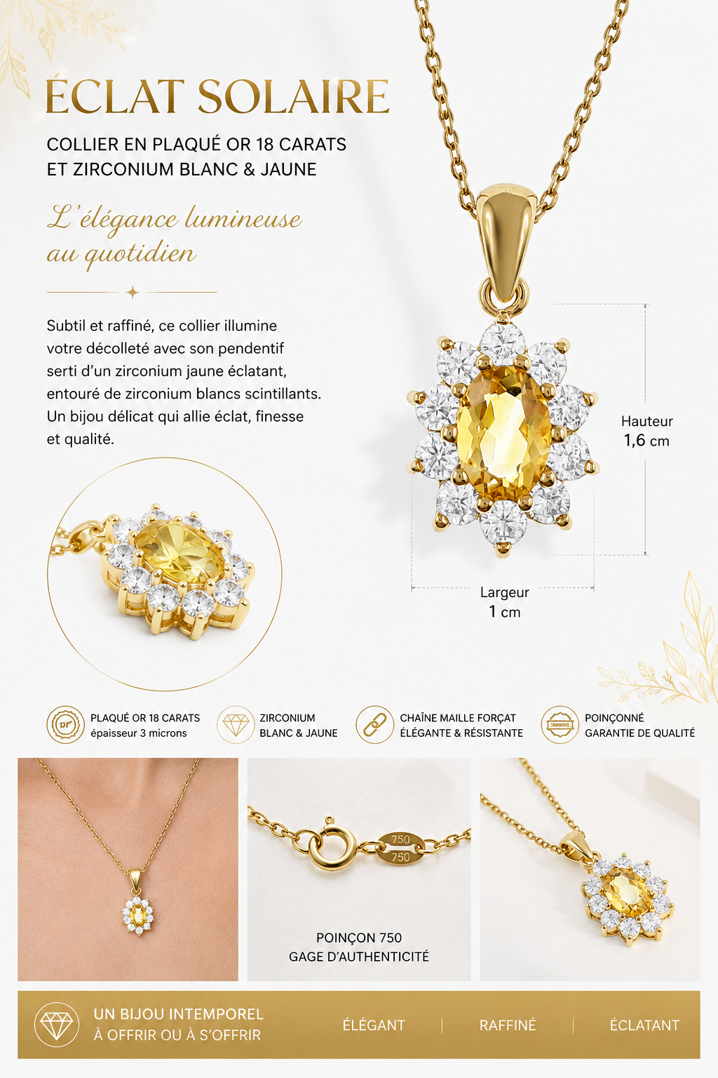 Collier Élégance Solaire – Plaqué Or Jaune 18 Carats & Zirconiums