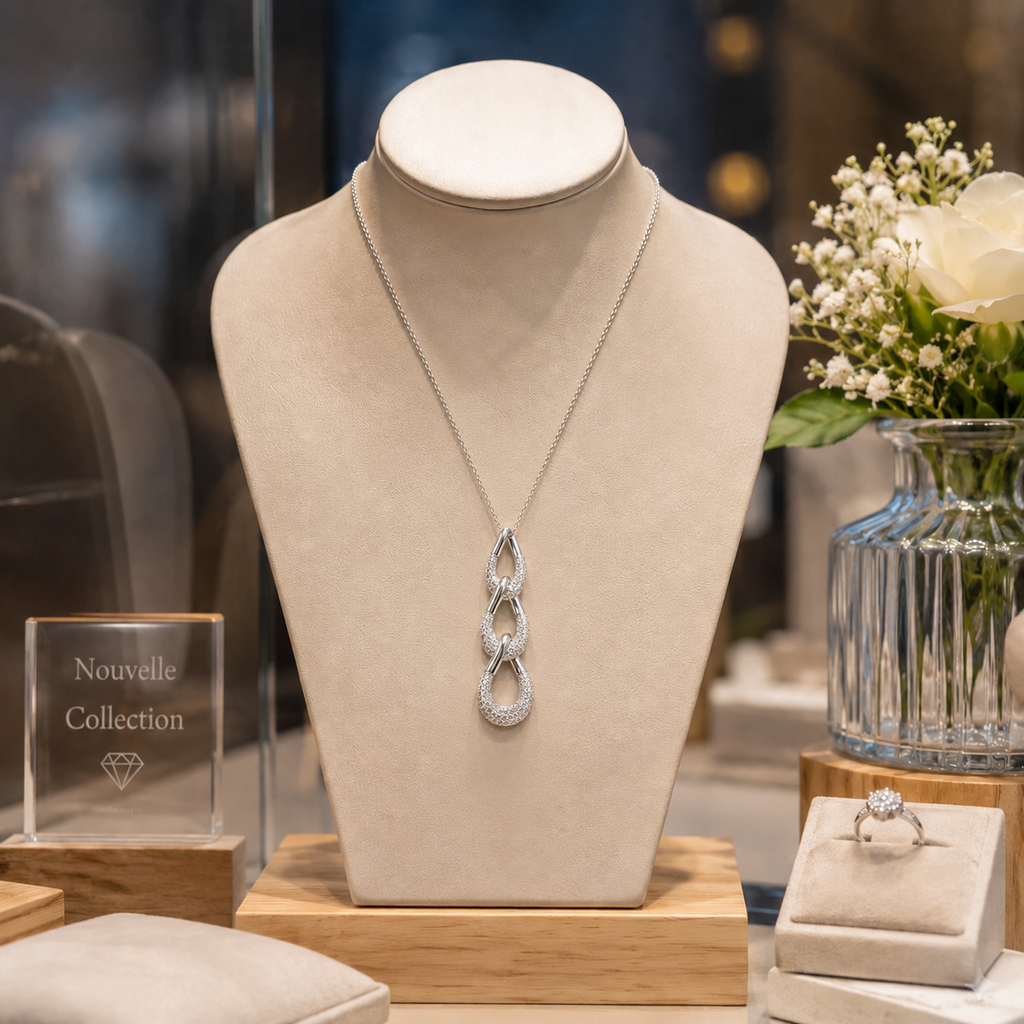 Collier Maillons Entrelacés Argent 925 Rhodié & Zirconiums