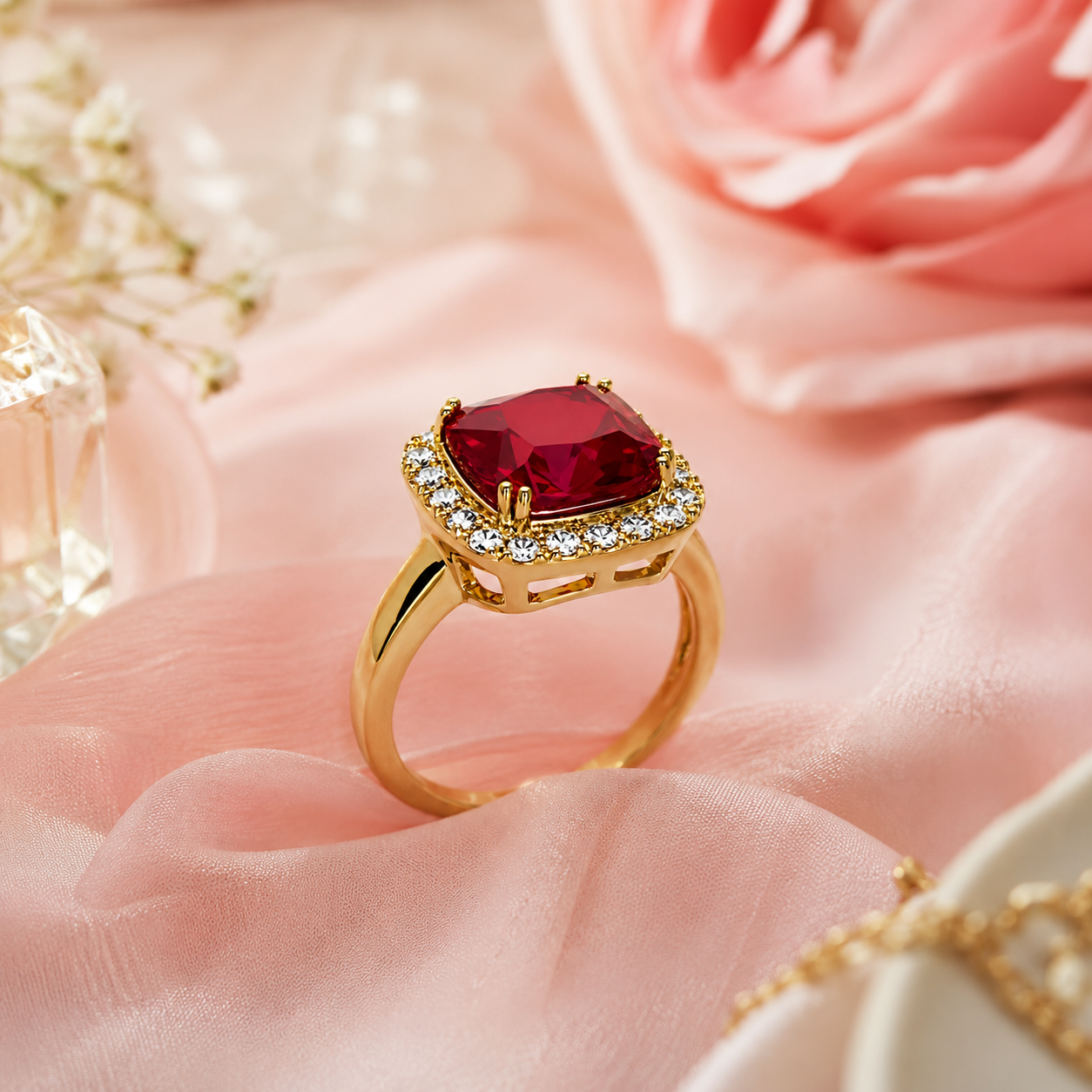 Bague Carrée Rouge – Plaqué Or 18 Carats