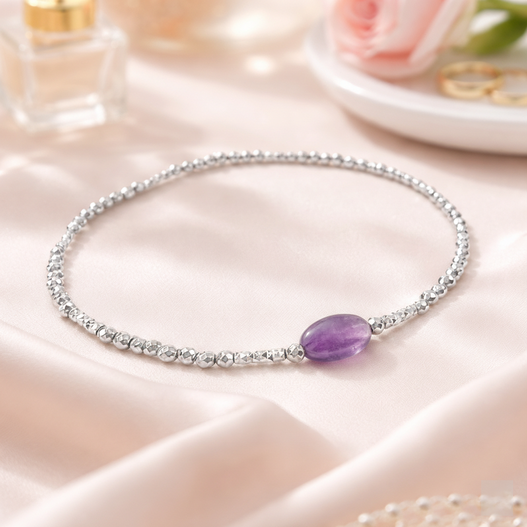 Bracelet en Argent 925 Rhodié & Améthyste