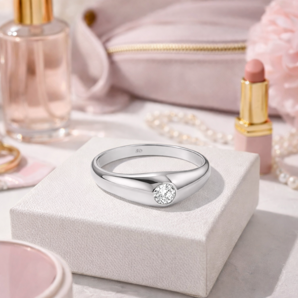 Bague Argent 925 Rhodié & Zirconium 3,5 mm – Élégance Minimaliste