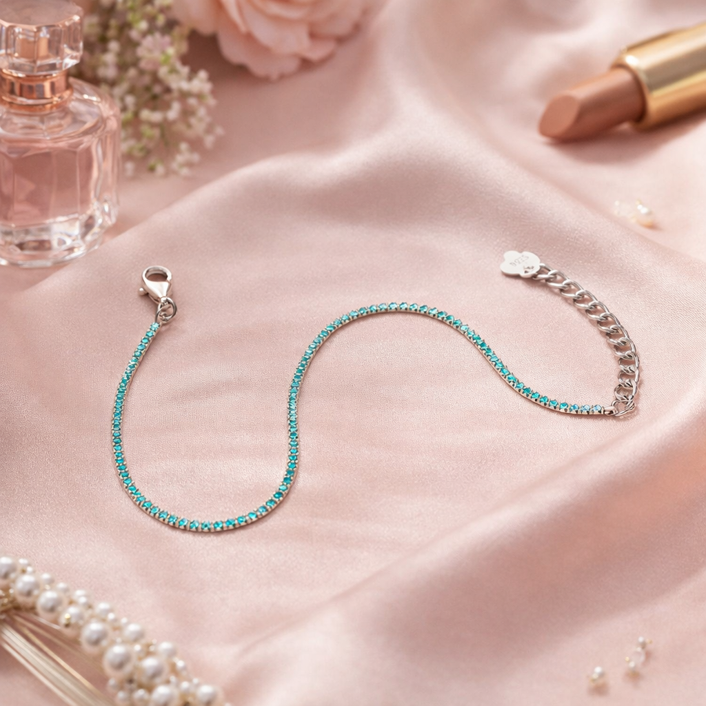 Bracelet en argent 925 rhodié & imitation turquoise