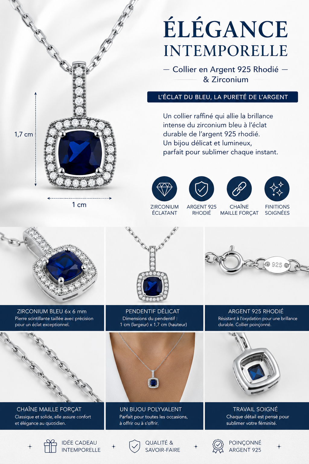 Collier Saphira Bleu – Argent 925 Rhodié & Zirconiums