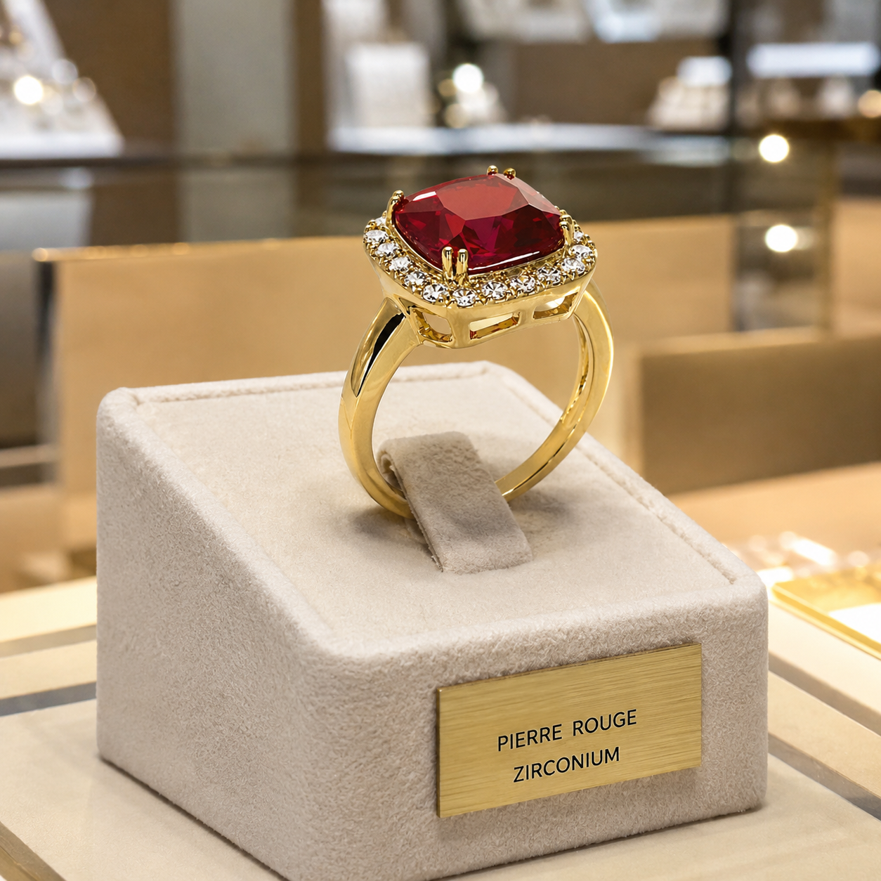 Bague Carrée Rouge – Plaqué Or 18 Carats