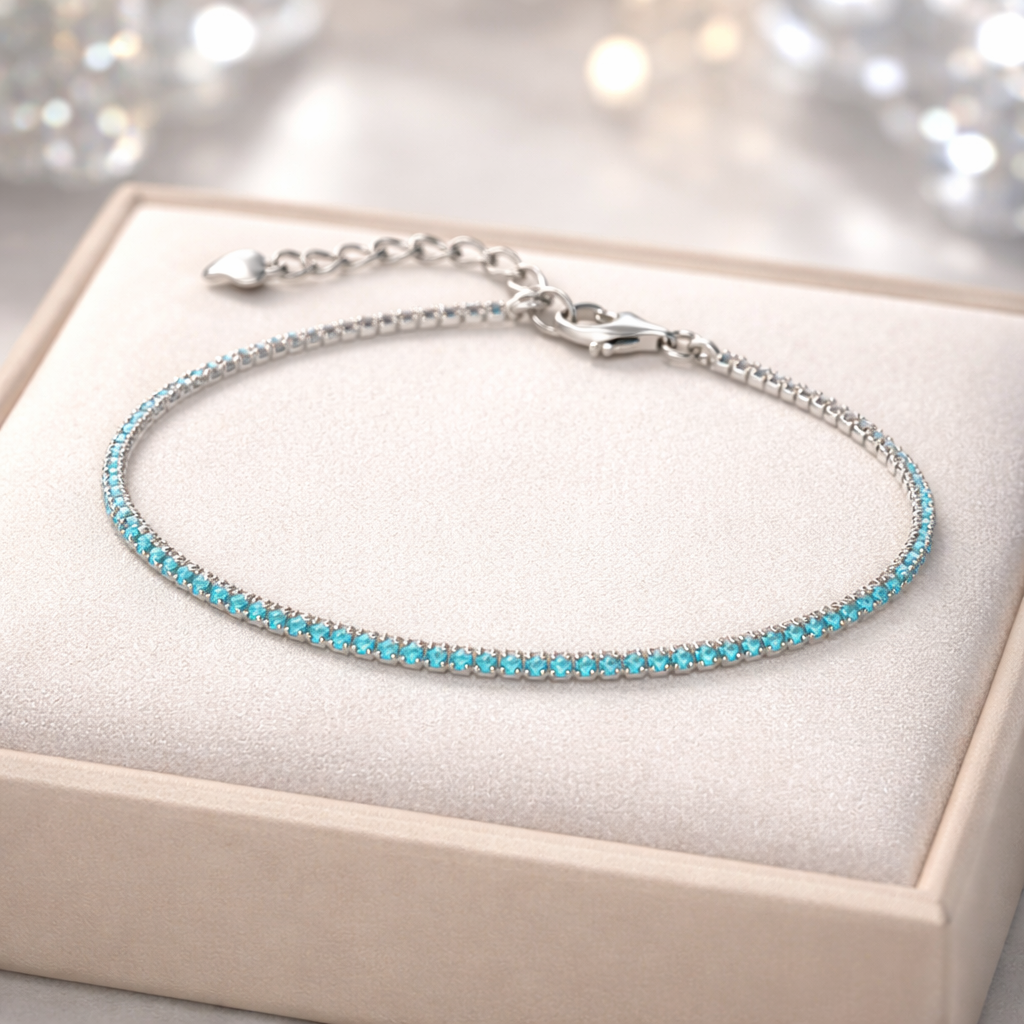 Bracelet en argent 925 rhodié & imitation turquoise