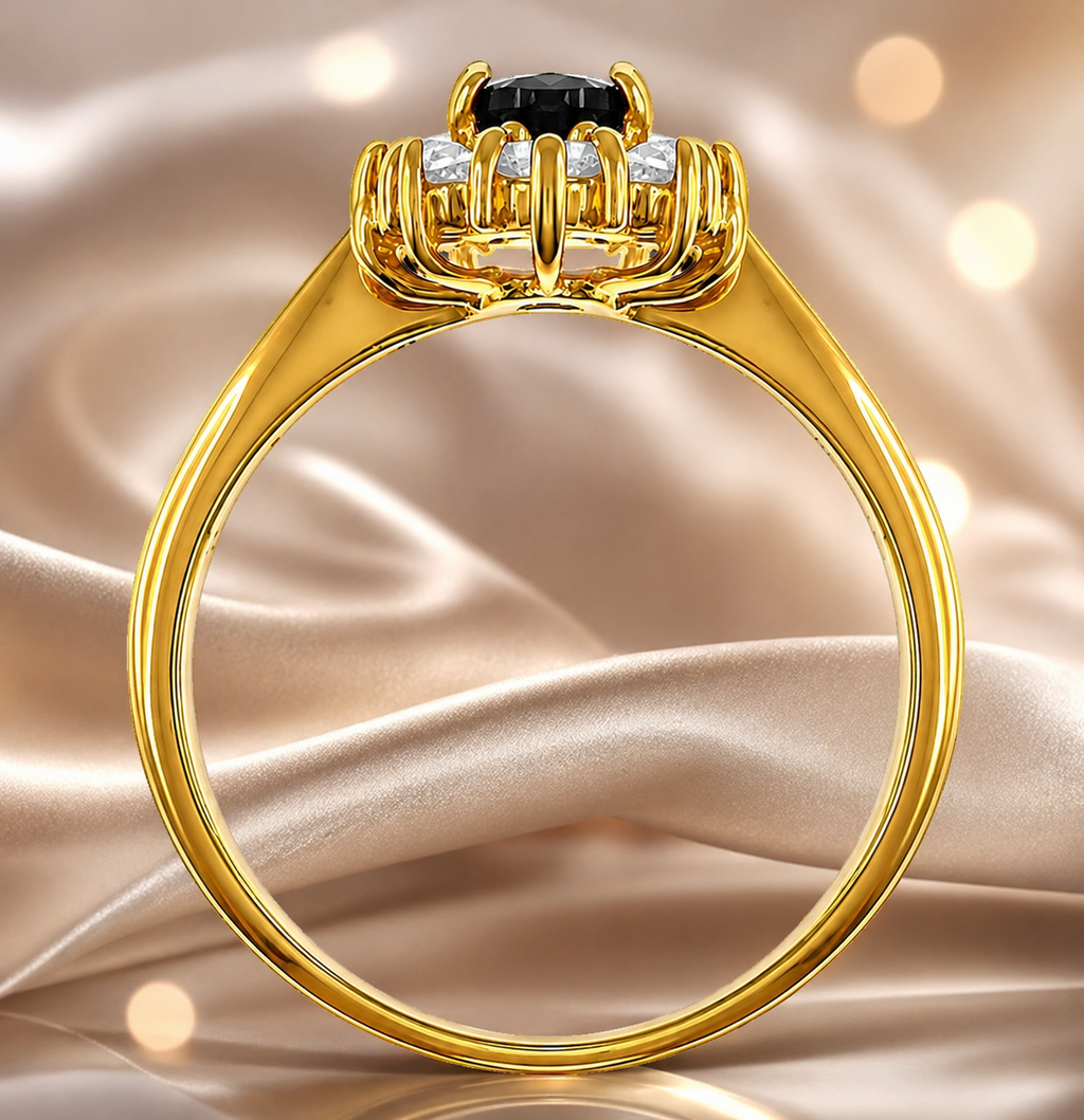 Bague Élégance Noire – Plaqué Or 18 Carats & Saphir