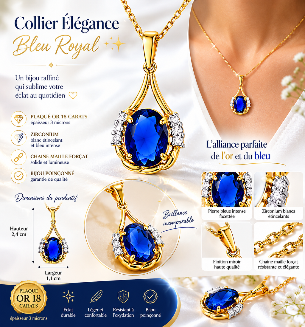 Collier Saphira Bleu – Plaqué Or Jaune 18 Carats