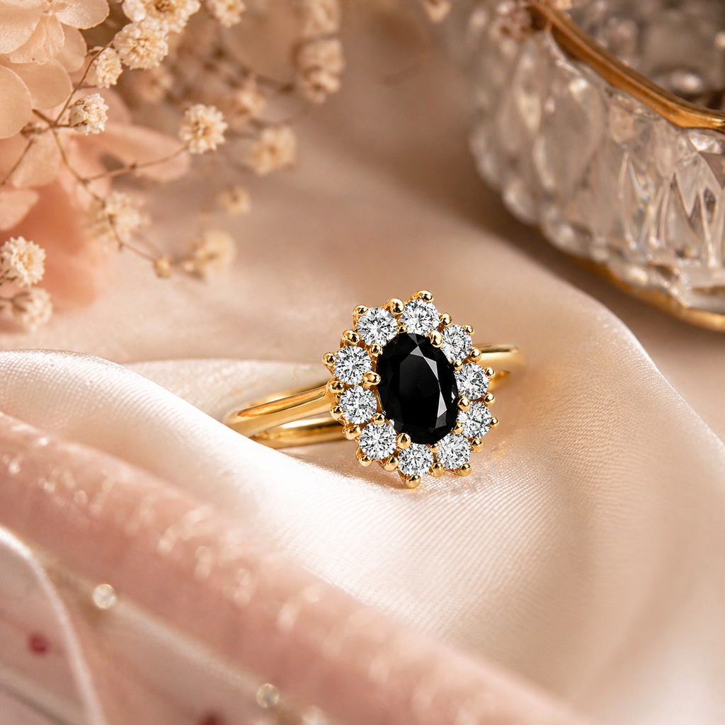 Bague Élégance Noire – Plaqué Or 18 Carats & Saphir