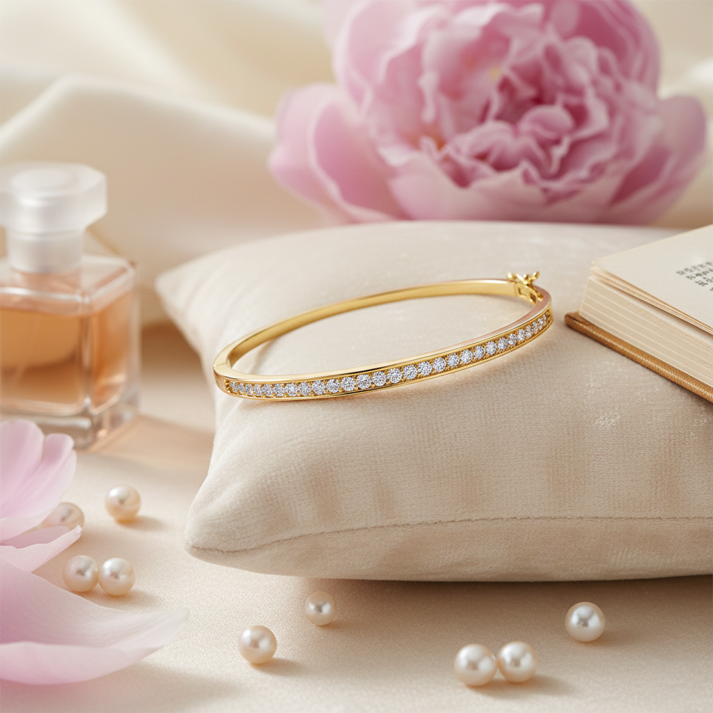 Bracelet Jonc Luxuria – Plaqué Or 18 Carats & Zirconium